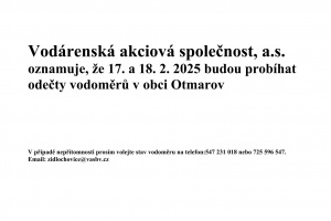 Odečty vodoměrů v naší obci ve dnech 17.2. - 18.2. 2025